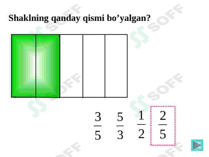 maxraji 3 4 5 6 8 12 bo'lgan kasrlarni yarim ulushi bilan taqqoslash 8