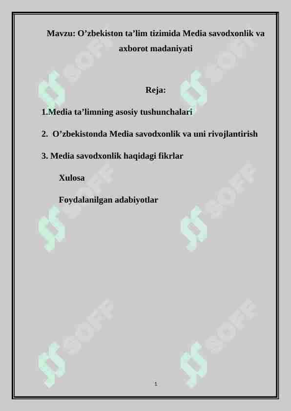 O’zbekiston ta’lim tizimida Media savodxonlik va axborot madaniyati