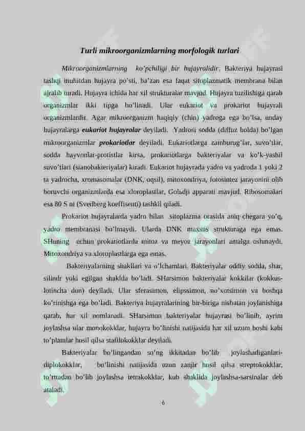 Mikrobiologiya tadqiqotlarining asosiy usullari. Mikroorganizlarning morfologik tuzilishi 6