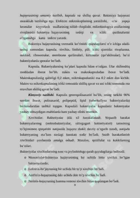 Mikrobiologiya tadqiqotlarining asosiy usullari. Mikroorganizlarning morfologik tuzilishi 8