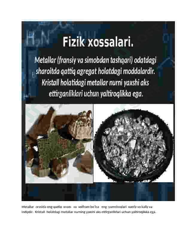 Metallarning xossalarini o'rganish metodlari 8