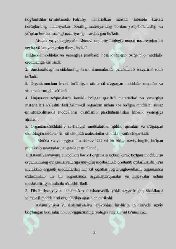 Modda va energiya almashinuvi 2