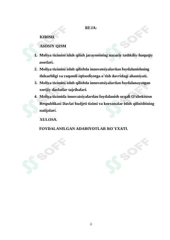 Moliya tizimini isloh qilishda innovatsiyalardan foydalanish. 2