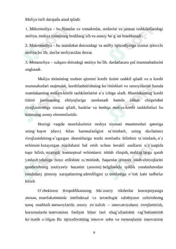 Moliya tizimini isloh qilishda innovatsiyalardan foydalanish. 8