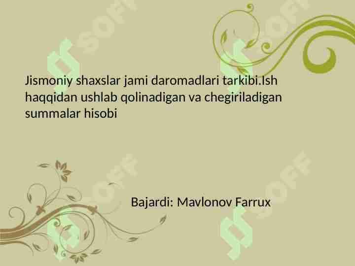 Jismoniy shaxslarni jami daromadlari tarkibi