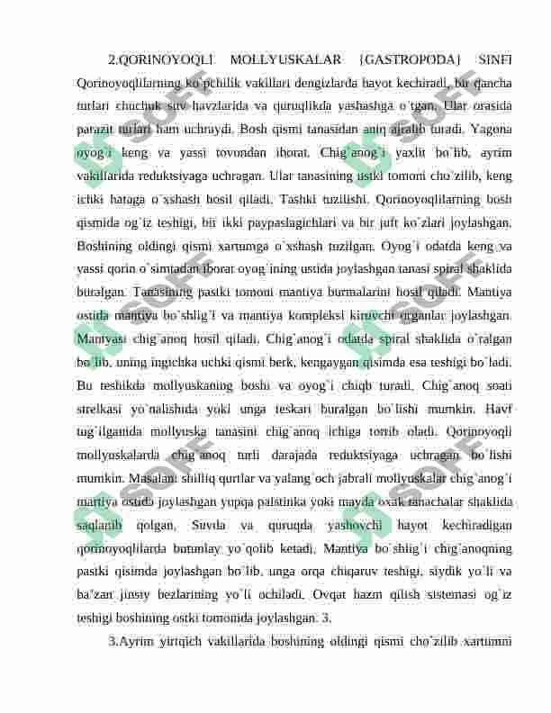 Mollyuskalar sistematikasi va kelib chiqishi 7
