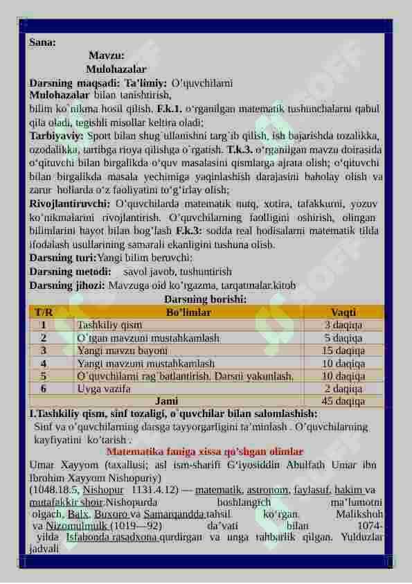3-Sinflar uchun Matematika fanidan "Mulohazalar" mavzusida dars ishlanma 2