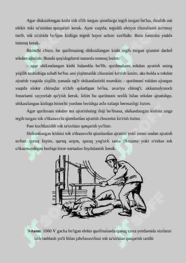 Elektr tokidan yoki boshqa jarohatlardan zararlanganlarga birinchi yordam ko‘rsatish. 7