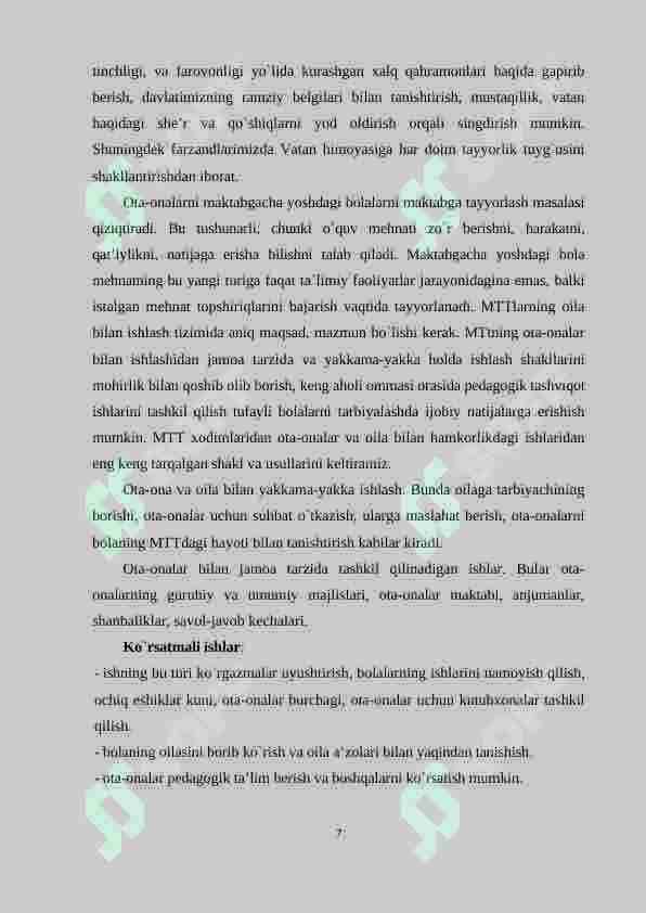 MAKTABGACHA TA’LIM MUASSASASI, OILA VA MAKTAB HAMKORLIGI 7