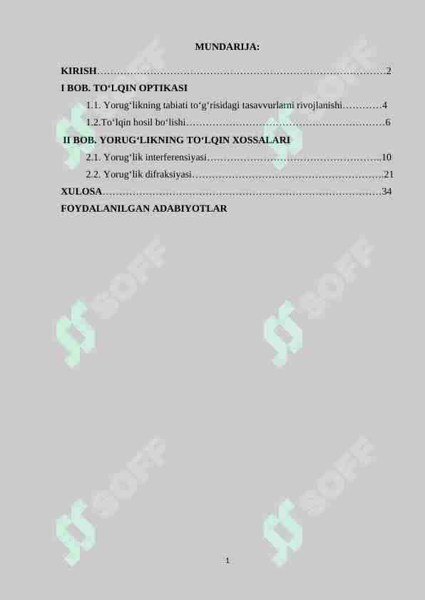 YORUG‘LIKNING TO‘LQIN XOSSALARI