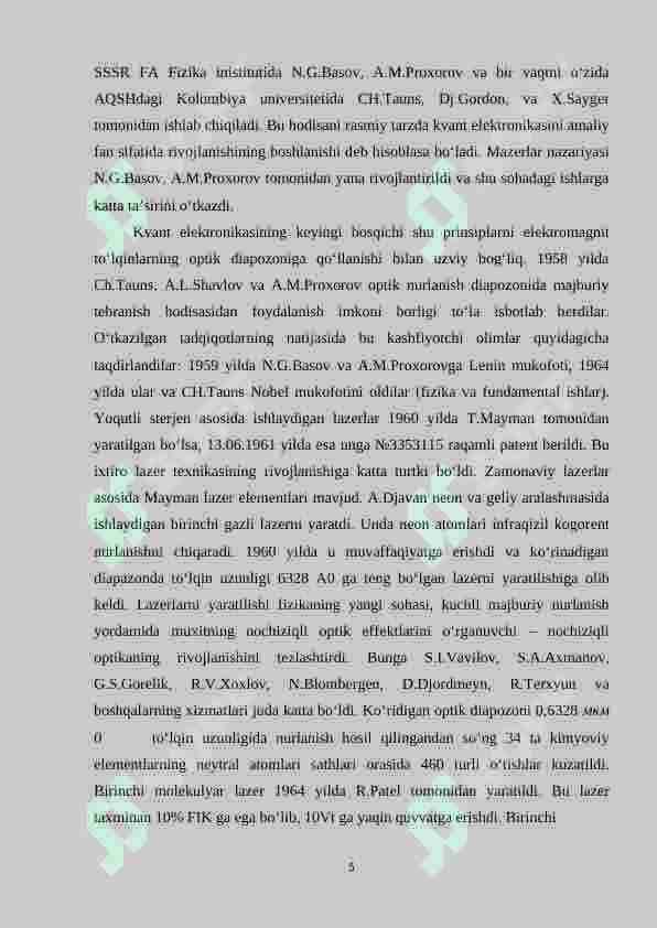 Elektron damlash sistemasiga asoslangan yarimo`tkazgich lazerlar 5