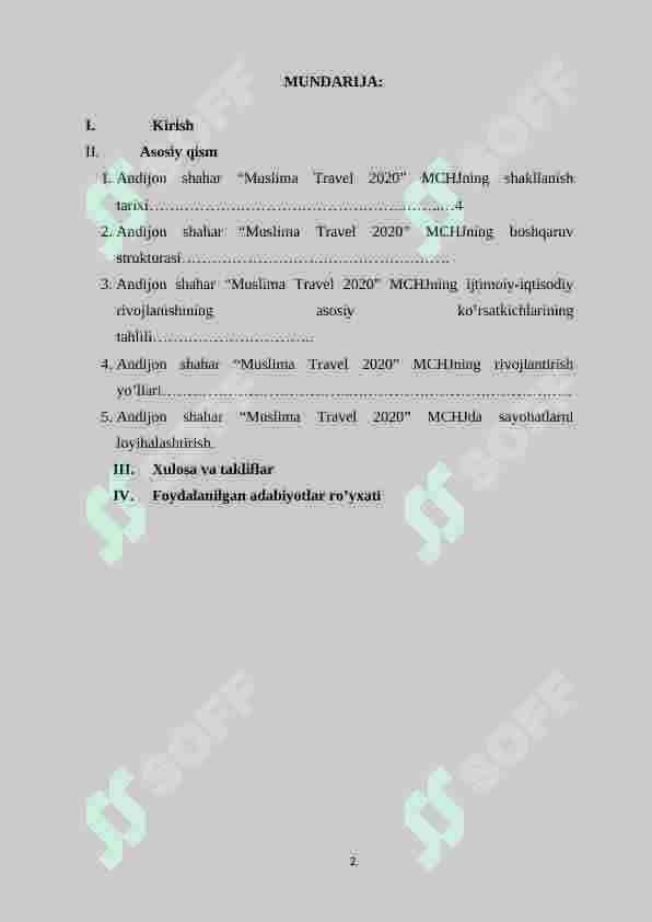 Andijon shahar “Muslima Travel 2020” MCHJning shakllanish tarixi 2
