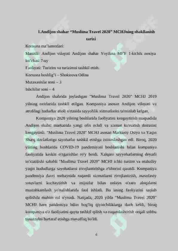 Andijon shahar “Muslima Travel 2020” MCHJning shakllanish tarixi 6