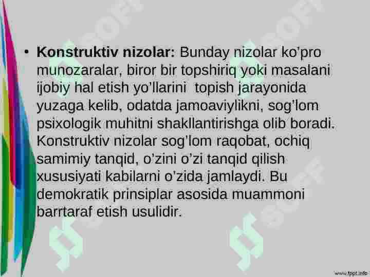 Nizolarni boshqarish KONFLIKT MENEJMENT 5