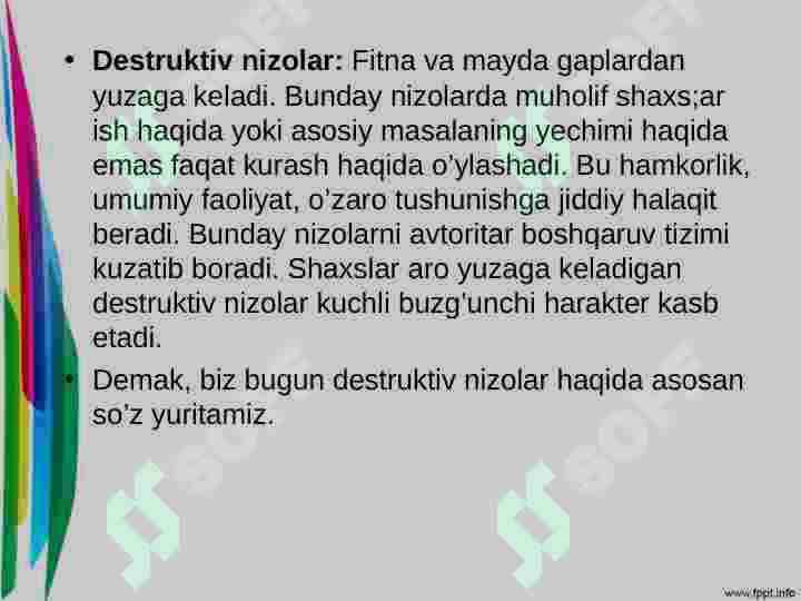 Nizolarni boshqarish KONFLIKT MENEJMENT 6