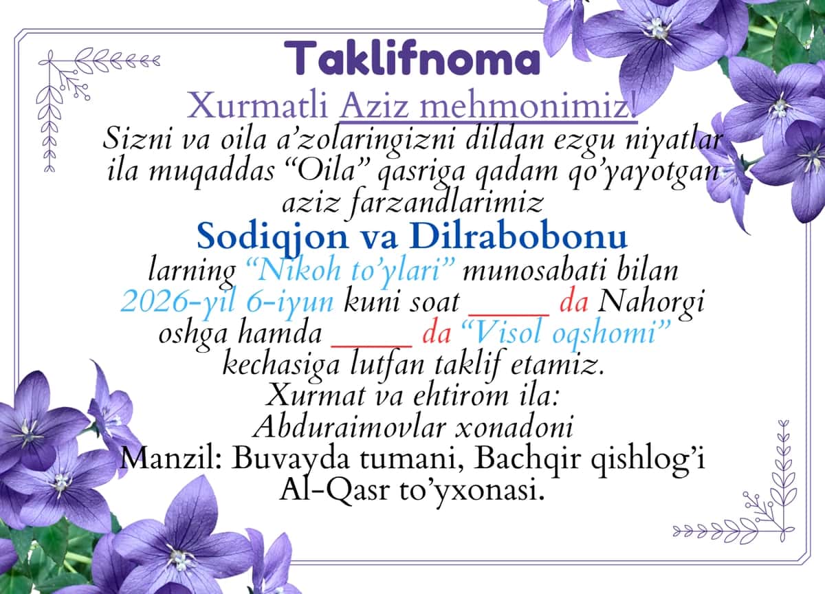 Taklifnoma shabloni 1