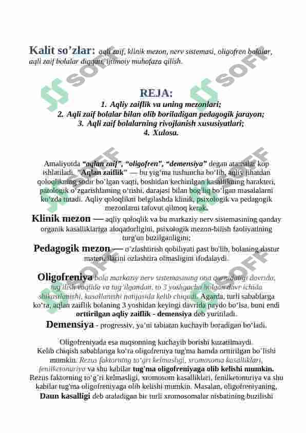 Maktabgacha yoshdagi aqli zaif bolalarning psixologik-pedagogik tavsifnomasini tuzish 2