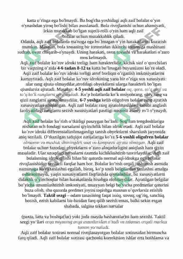 Maktabgacha yoshdagi aqli zaif bolalarning psixologik-pedagogik tavsifnomasini tuzish 4