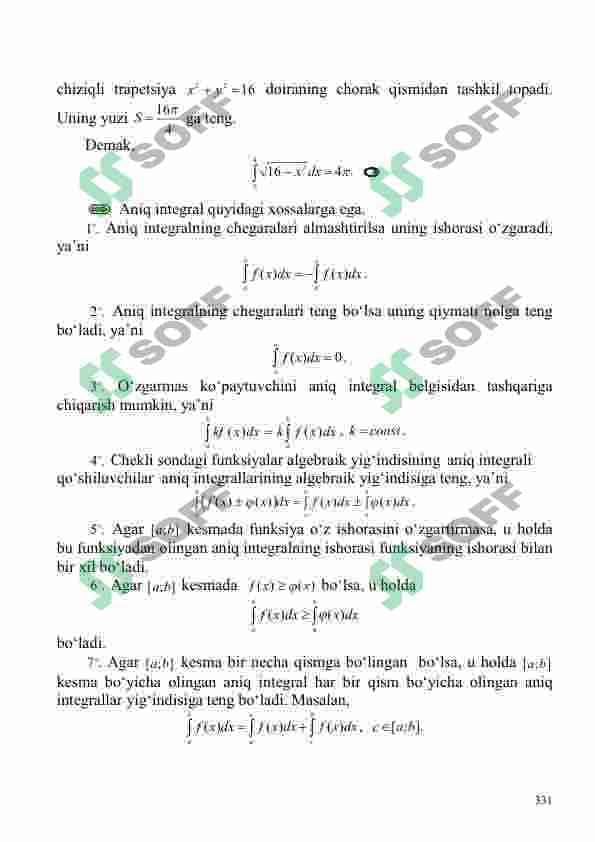Aniq integralning ta’rifi, geometrik ma’nosi va xossalari. Aniq integralni hisoblash 3