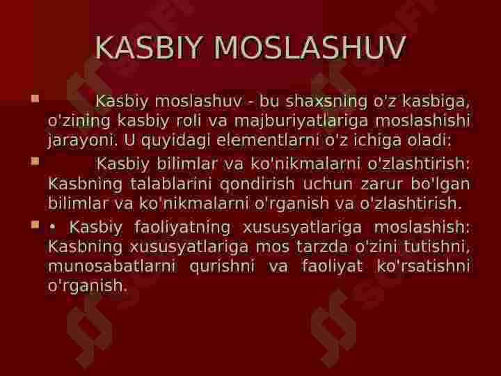 KASBIY MOSLASHUV VA IJTIMOIY PSIXOLOGIK MOSLASHUV 4