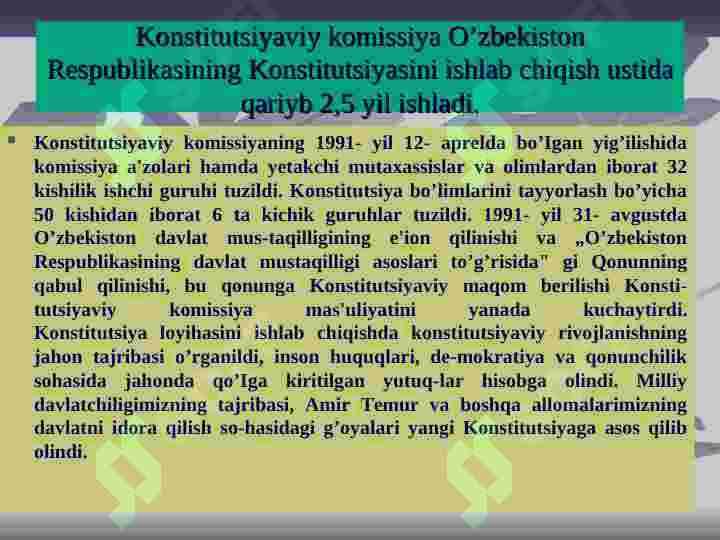 O’zbekiston Respublikasi Konstitutsiyasi qabul qilinishi va uning tarixiy ahamiyati 5