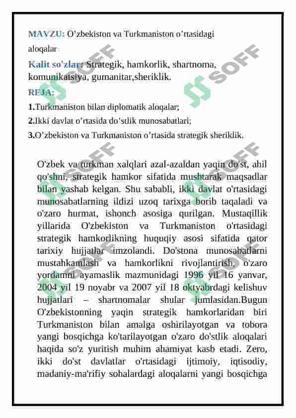 O’zbekiston va Turkmaniston o’rtasidagi aloqalar 2