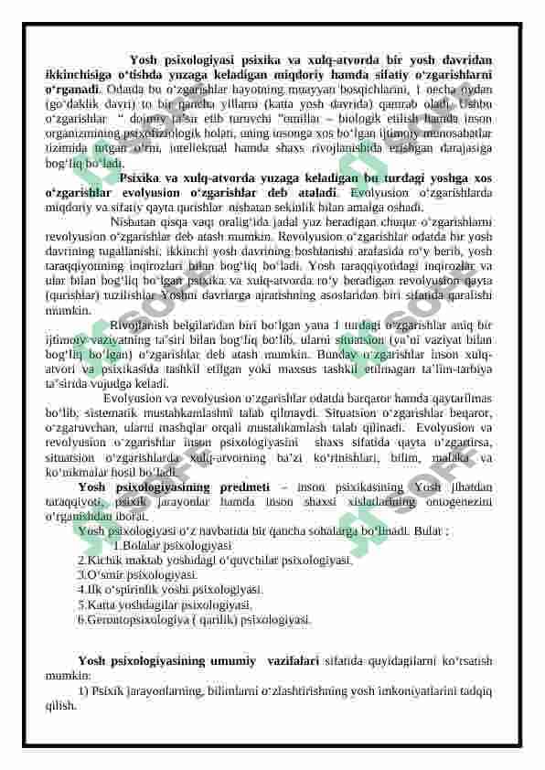 YOSH VA PEDAGOGIK PSIXOLOGIYA FANINING TADQIQOT SOHASI VA MUAMMOLARI (referat) 4