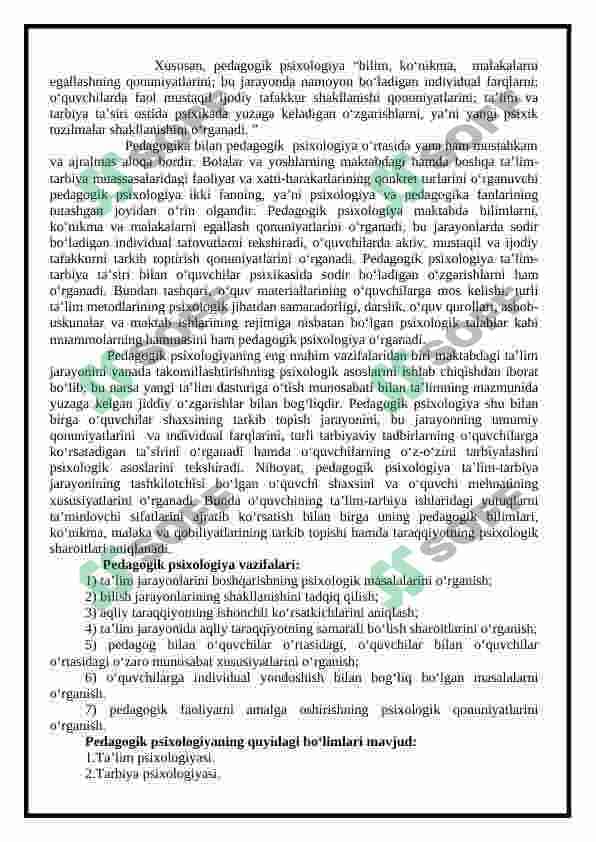 YOSH VA PEDAGOGIK PSIXOLOGIYA FANINING TADQIQOT SOHASI VA MUAMMOLARI (referat) 8