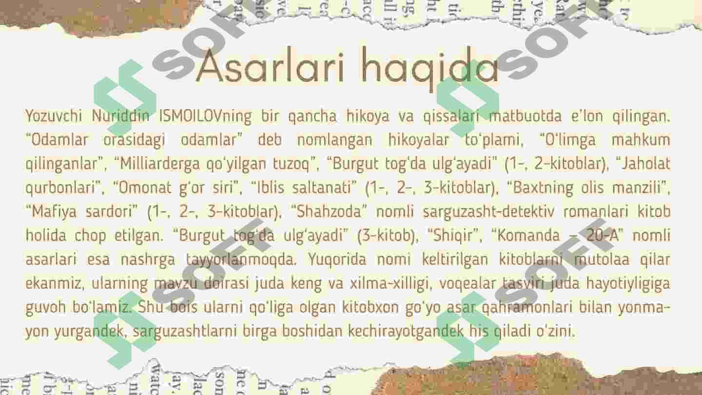 Nuriddin Ismoilov “O`limga mahkum qilinganlar” asari tahlili. 4