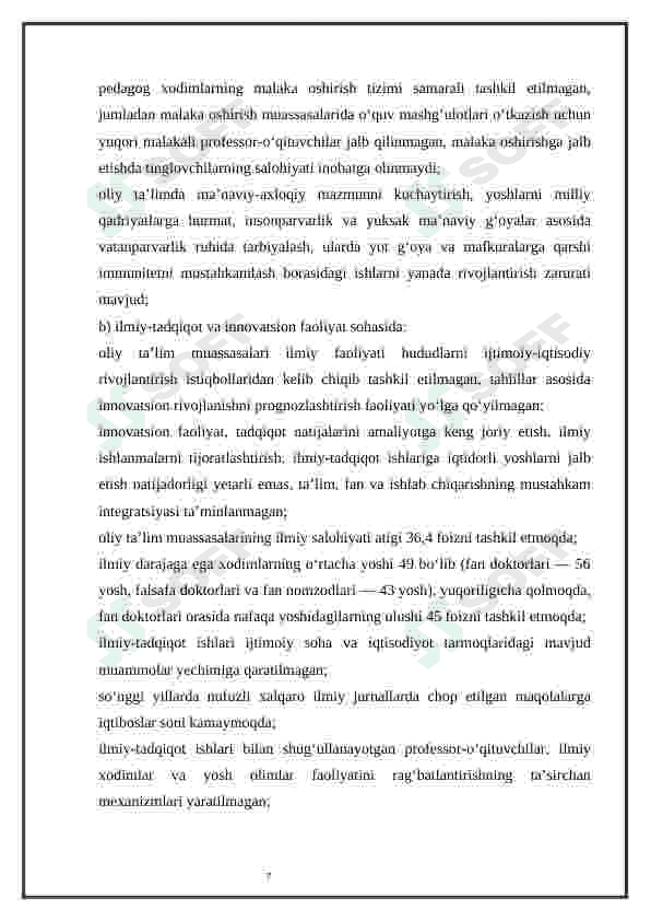 O'zbekiston Respublikasi oliy ta'lim tizimini 2030-yilgacha rivojlantirish Konsepsiyasini o’rganish 7