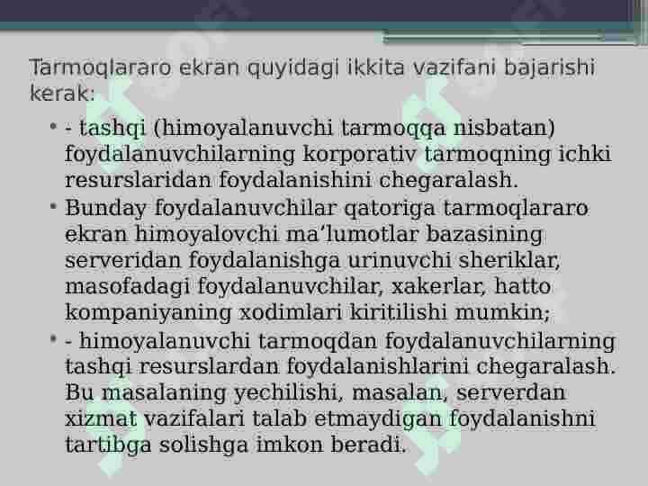 Axborotni himoyalashda tarmoqlararo ekranlarning o’rni 3