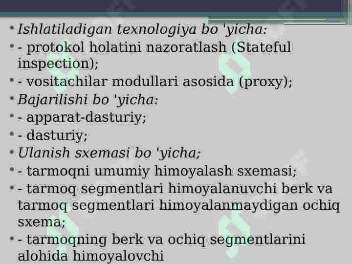Axborotni himoyalashda tarmoqlararo ekranlarning o’rni 6