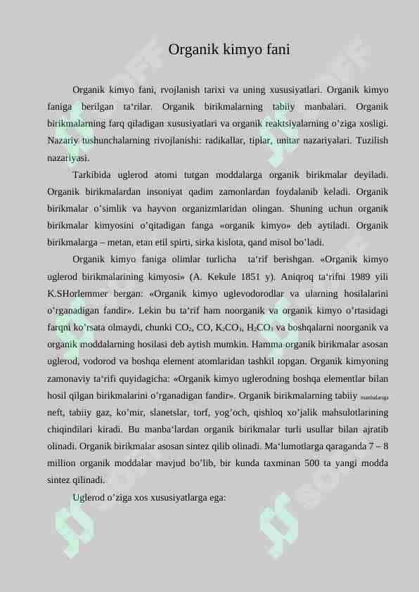 Organik kimyo fani