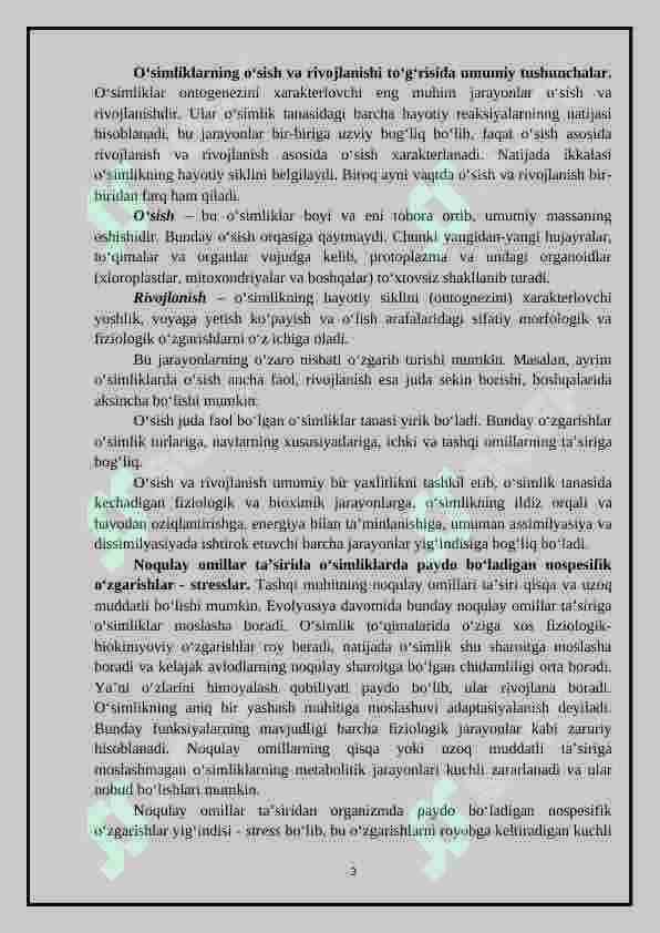 O’simliklarning chidamliligiga o’sish va rivojlanishning ta’siri 2