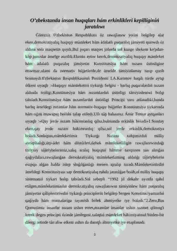 O’zbekstanda insan huqıqları hám erkinlikleri kepilliginiń jaratılıwı 2