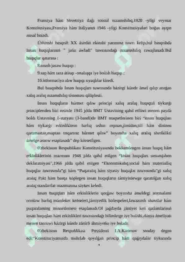 O’zbekstanda insan huqıqları hám erkinlikleri kepilliginiń jaratılıwı 4