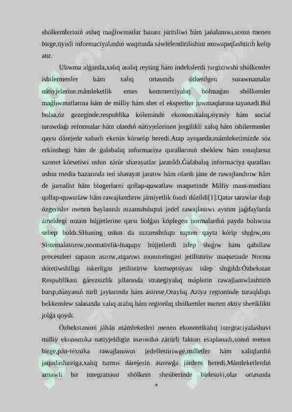Ekonomikalıq jáne social tarawdaǵı xalıq aralıq reytinglerdegi Ózbekstannıń integraciyası 4