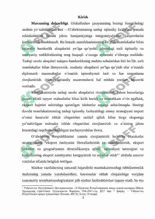 O‘ZBEKISTONNING DUNYONING RIVOJLANGAN DAVLATLARI BILAN IQTISODIY HAMKORLIGI. 3