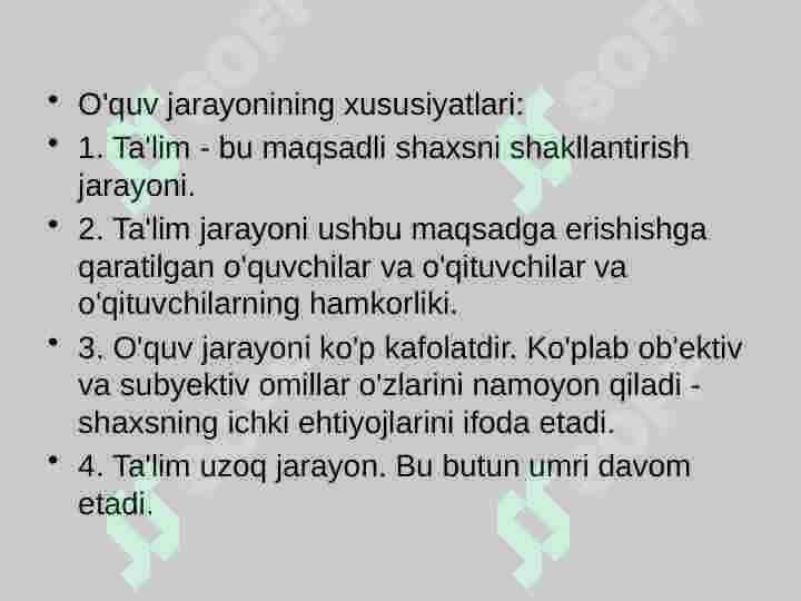 Pedagogika nazariyasi o’qitish jarayonlarini vazifalari va bosqichlari 2