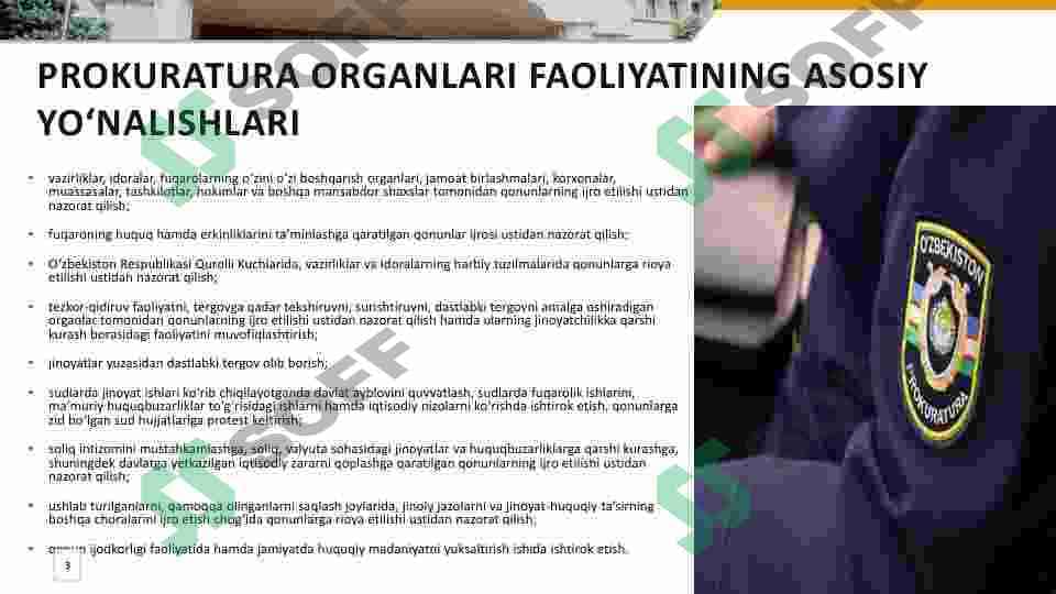 Prokuratura organlari haqida: tizimi , boshqaruv tartibi , mansabdor shaxslari va boshqa ma'lumotlar. prezentatsiya , slayd 3