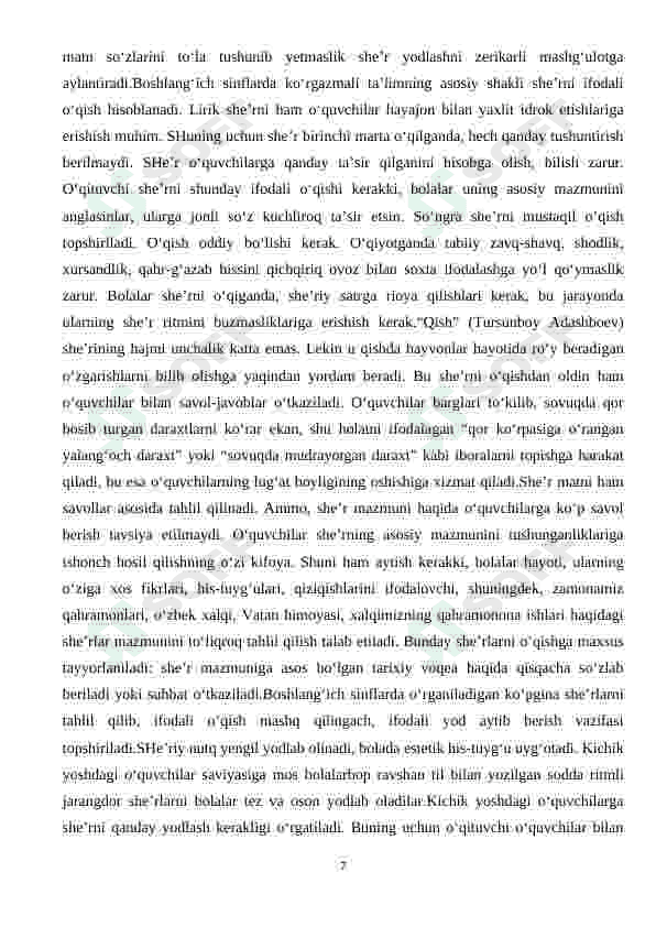 O‘QISH DARSLARIDA SHE’R O`TISH USLUBIYATI 7