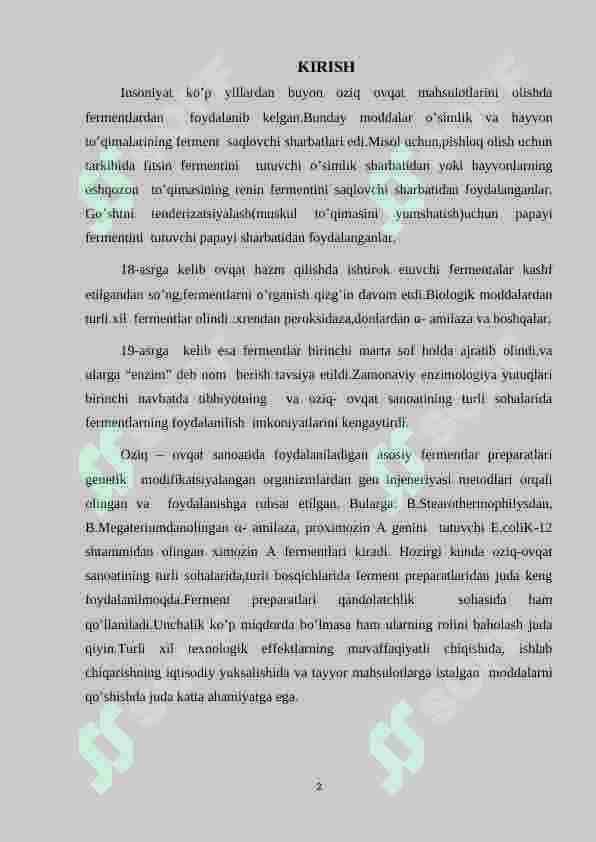 Pankreatin fermentining oziq-ovqat sanoatida qo’llanilishi 2