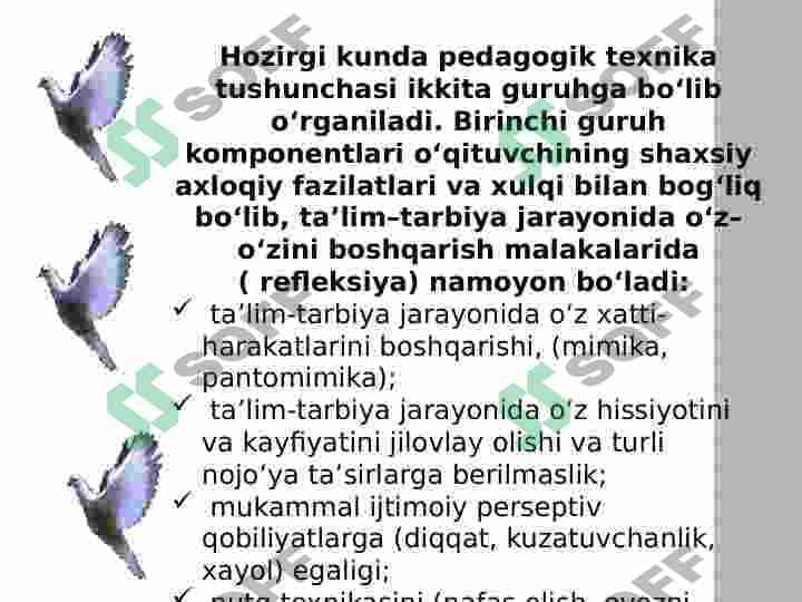 Pedagogik texnika haqida tushuncha. Pedagogik texnikani shakllantirish metodikasi. Nutq texnikasi va madaniyati 5
