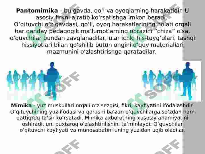 Pedagogik texnika haqida tushuncha. Pedagogik texnikani shakllantirish metodikasi. Nutq texnikasi va madaniyati 8