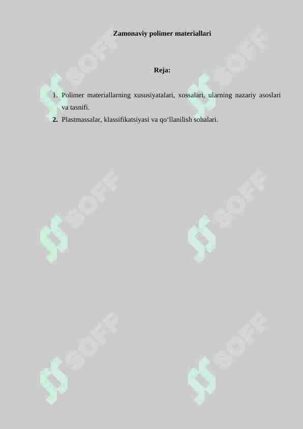Zamonaviy Polimer materiallari.