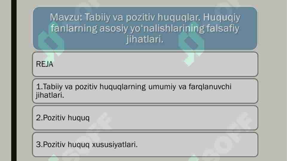 Tabiiy va pozitiv huquqlar. Huquqiy fanlarning asosiy yo‘nalishlarining falsafiy jihatlari.