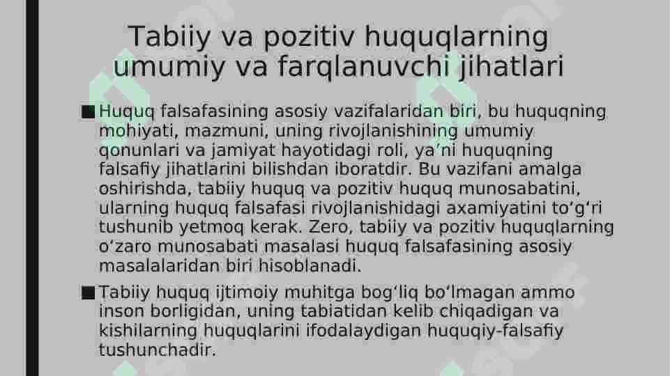 Tabiiy va pozitiv huquqlar. Huquqiy fanlarning asosiy yo‘nalishlarining falsafiy jihatlari. 2