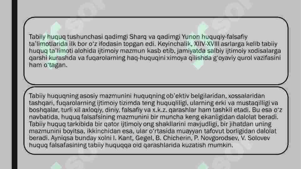Tabiiy va pozitiv huquqlar. Huquqiy fanlarning asosiy yo‘nalishlarining falsafiy jihatlari. 3