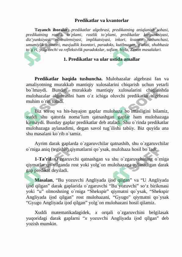 Predikatlar va kvantorlar 1