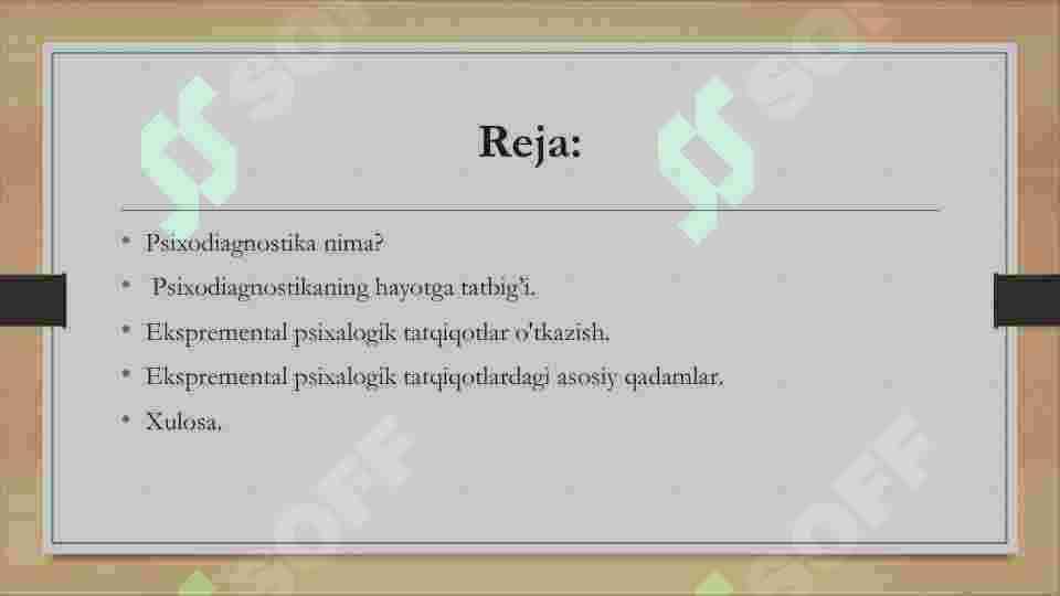 Psixodiagnostika. Ekspremental psixalogik tatqiqotlar o'tkazish 2